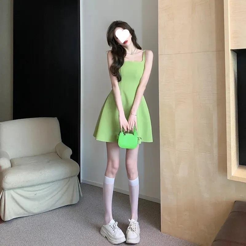 Fashion strap suspender skirt summer new temperament foreign style square collar thin age reduction A word dress