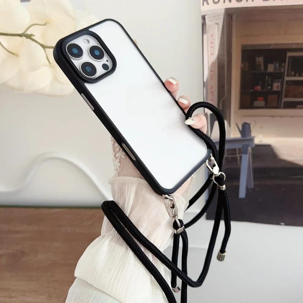 

Прозрачный чехол через плечо для iPhone 16 Pro Max 15 14 Plus 13, регулируемый ремешок для ожерелья, противоударный защитный чехол For iPhone 13