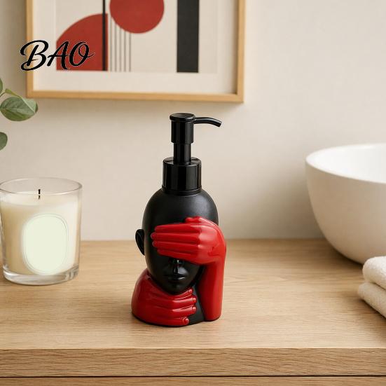 Großer Seifenspender 200ml Spenderflasche, Sanfte Schaumbildung Künstlerisches Schwarz-Rot-Design Badezimmerpumpe für Dekoration Einfaches Drücken Schaum