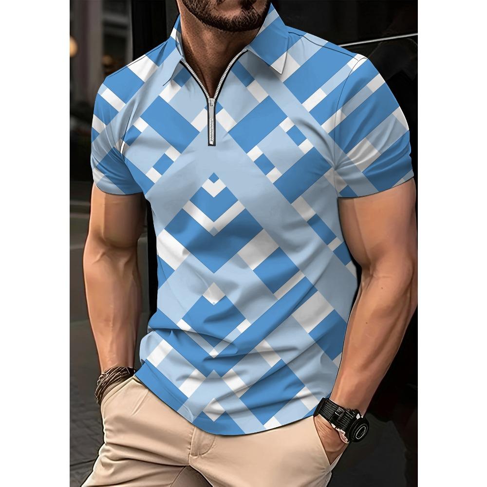 Men's striped printed shirt, short sleeved polo shirt, casual, big, fashionable, summer novelty