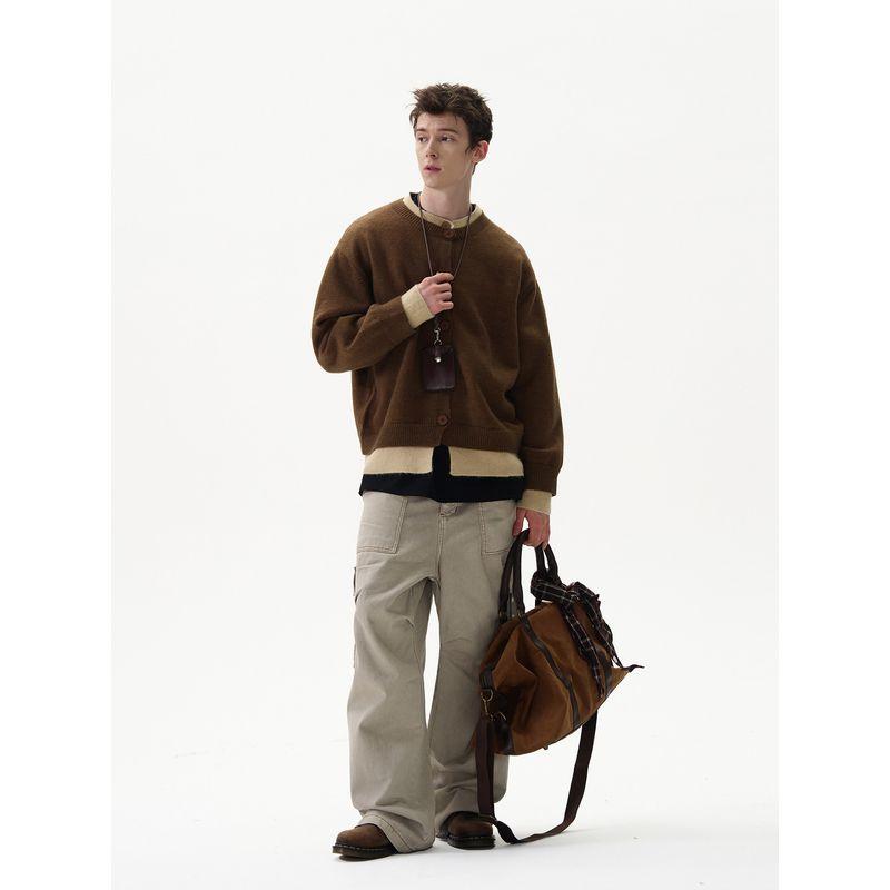 Madwitch American Retro Fake Two-Piece Knitwear for Men and Women, New Autumn and Winter Vintage Couple Cardigan Knitwear