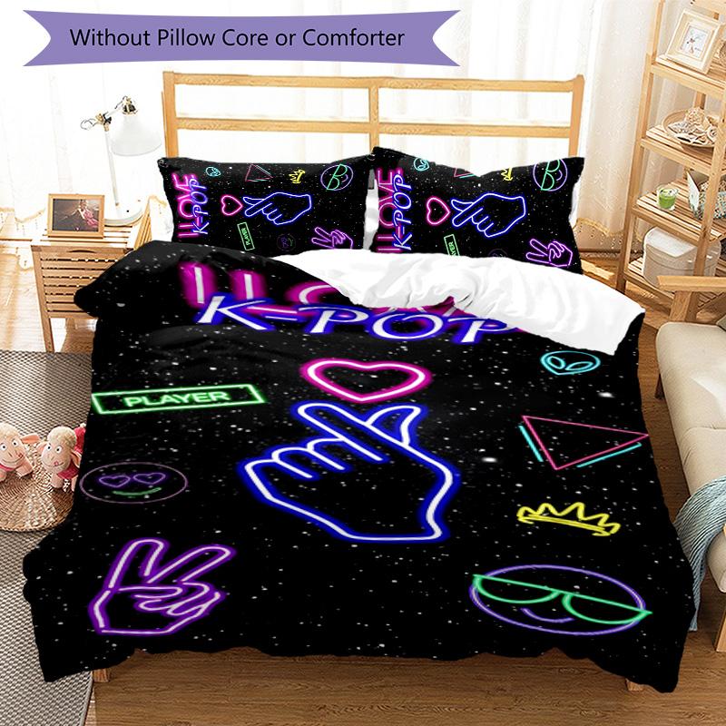 KPOP 3pcs Bedding Set Duvet Cover Closure Includes 1 Duvet Cover & 2 Pillowcases for All Seasons Bedroom Home Dorm Decor