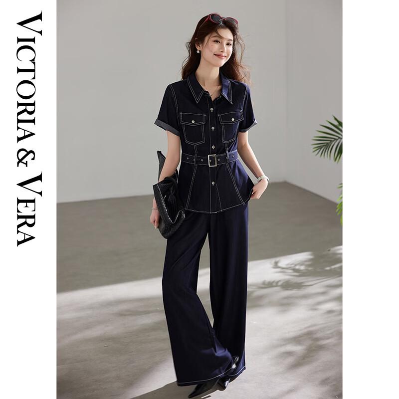 

VICTORIA&VERA Джинсовая рубашка с коротким рукавом и широкие брюки L
