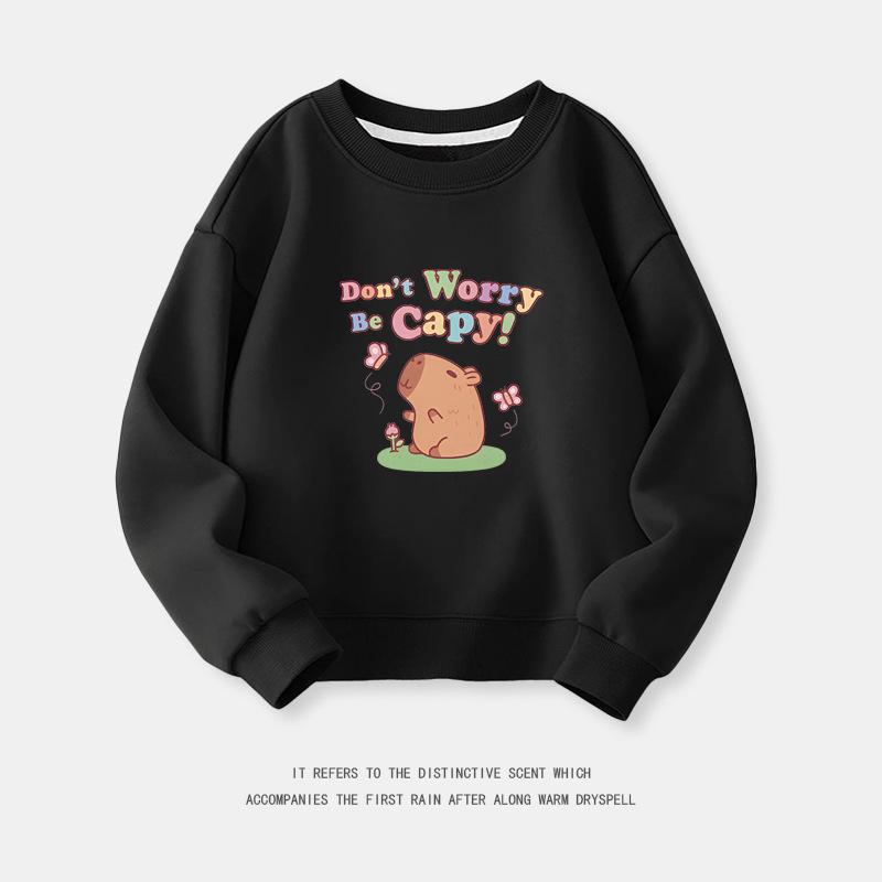 Cartoon Capybara Round Neck Sweatshirt for Boys and Girls - Spring/Autumn Long-Sleeve Shirt