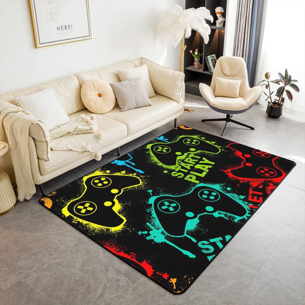 Skull Gamer Carpet Sugar Skull Games Area Rug for Living Room Bedroom Non Slip Juvenile Hand Skeleton Gamepad Gaming Floor Mat