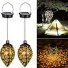 Outdoor Solar Light LED Moroccan Retro Hollow Projection Lamp Metal Waterproof Hanging Garden Light for Patio Pathway Yard Porch