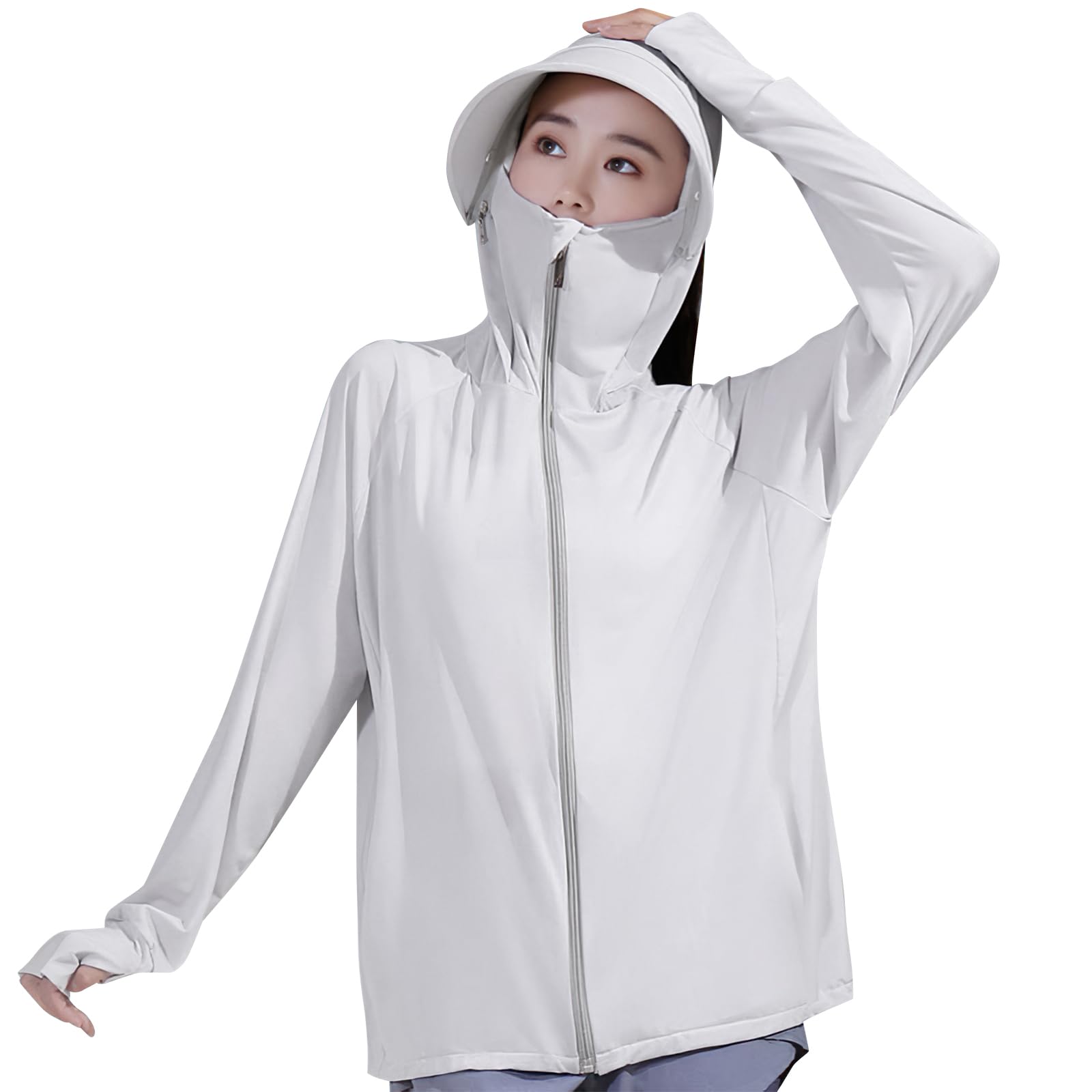 

Рашгард с капюшоном для женщин, защита от УФ-лучей, длинный рукав, охлаждающий к поту, быстросохнущий, антибактериальный и УФ-защита для пальцев и тела, осенний, легкий [SLEEPSINERO] [UPF50+,