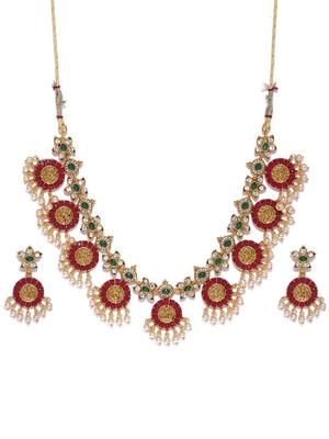 Gold Tone Traditional Temple Choker Necklace Set for Women