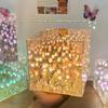 Handmade DIY Tulip Flower Cube Night Light Tulip Mirror Bedroom Decor Atmosphere Lamp Sleeping Table Lamp Couple Birthday Gift