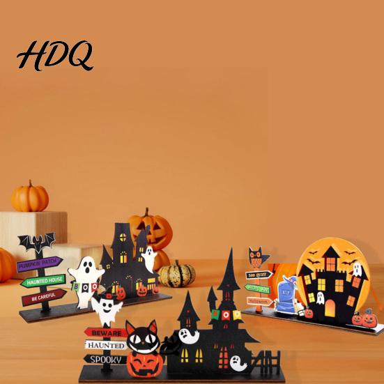Compact Ornament for Dining Tables Halloween Wooden Tabletop Signs Decor Haunted House Ghost Pumpkin Black Seasonal Home Accents Parties Cat