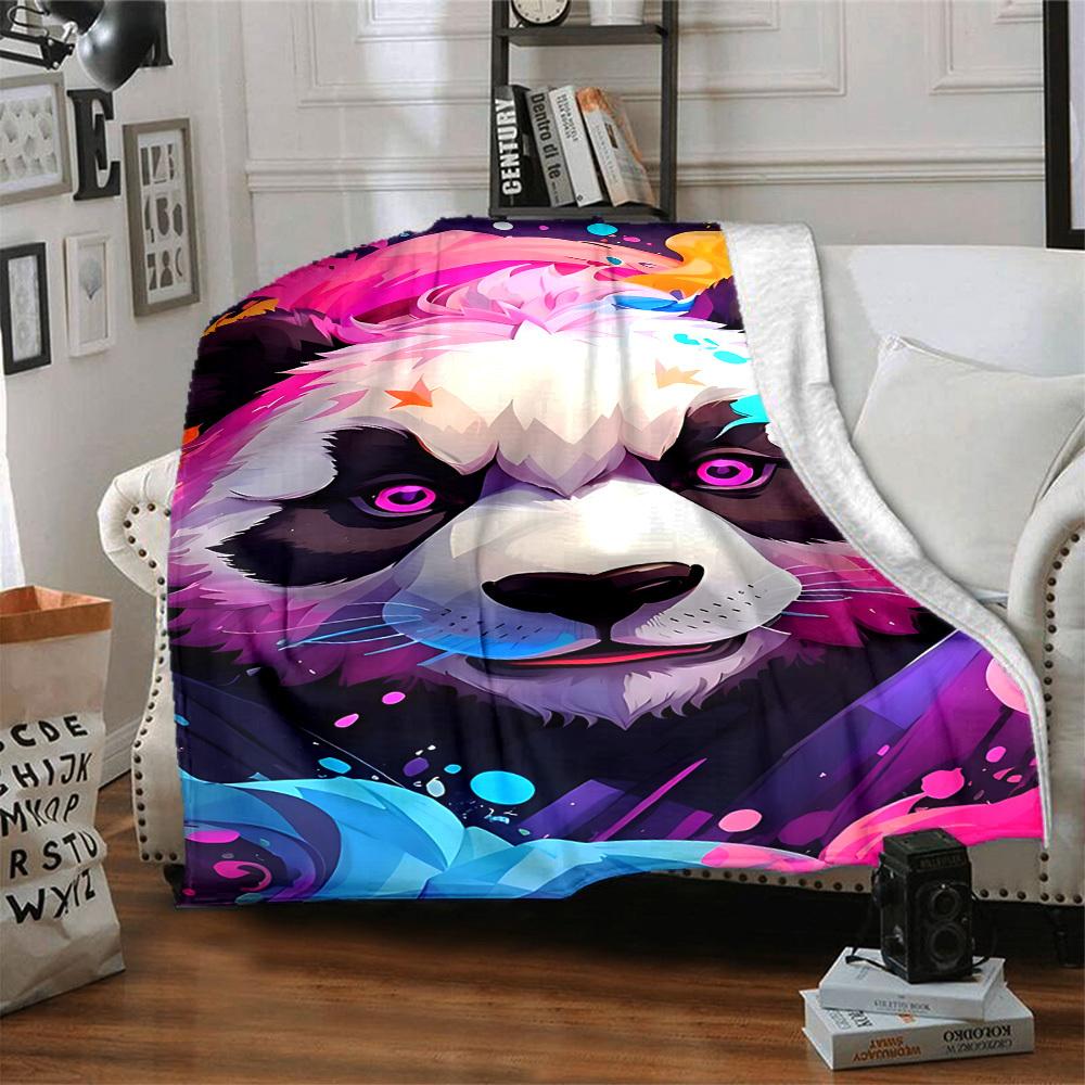 1pc Panda Art Print Blanket, Lightweight Flannel Fleece with Digital Printing, Soft Warm for Sofa, Travel, Camping, Office, Couch, Chair, and Bed, All