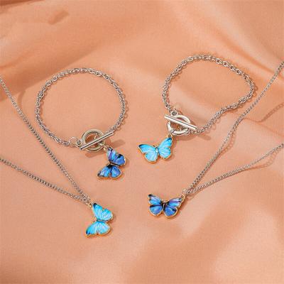 Blau-violette Schmetterlings-Halskette für Frauen, trendig, schlicht, baumelnde Schlüsselbeinkette, Metallhalsketten, Armbänder, Schmuckgeschenke