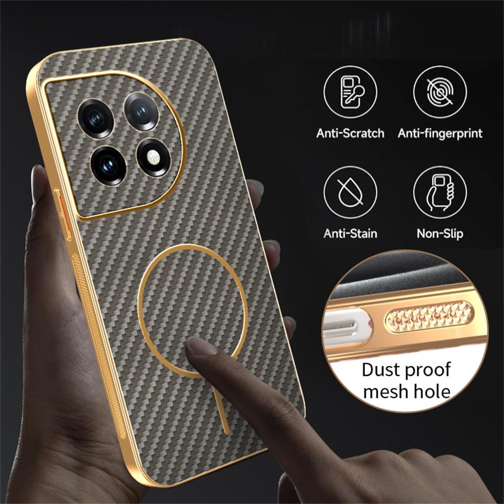 For OnePlus 11 5G/11 Pro 5G Phone Case Carbon Fiber Textured Electroplated TPU Back Cover
