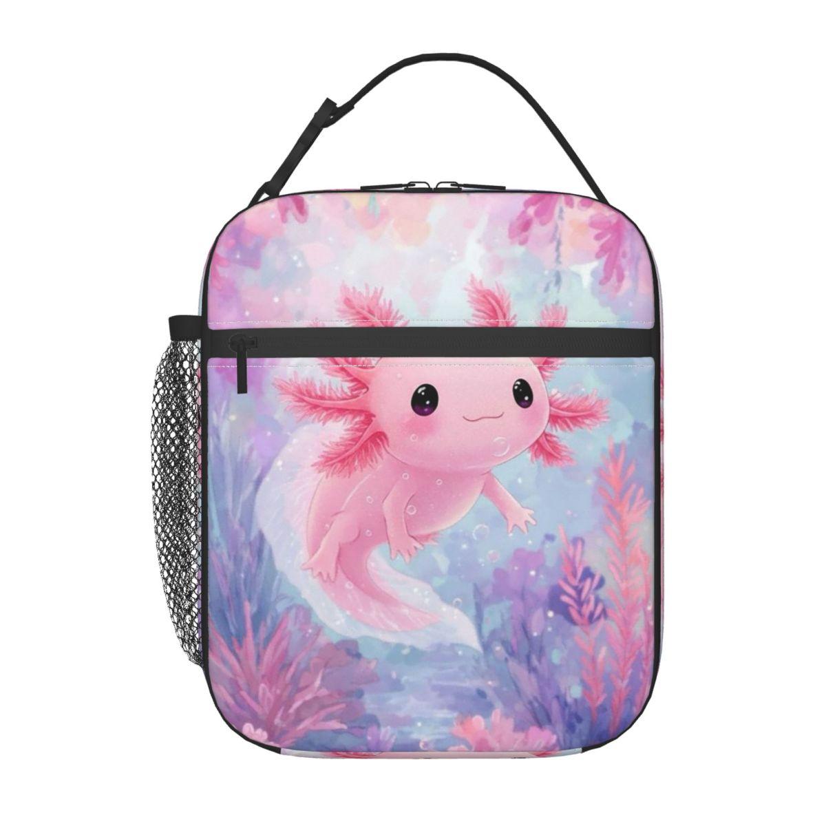 

Cartoon Axolotl In Coral Reef Insulated Lunch Bag for Kids School Cooler Thermal Food Box Tote Portable Lunch Boxes Container One Size