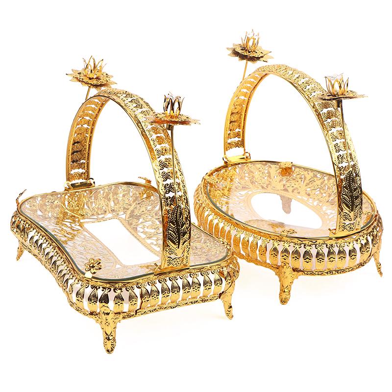 Creative Vintage Gold Round Square Fruit Plate Multi-Function Metal Snack Storage Plate Afternoon Tea Candy Dessert Stand