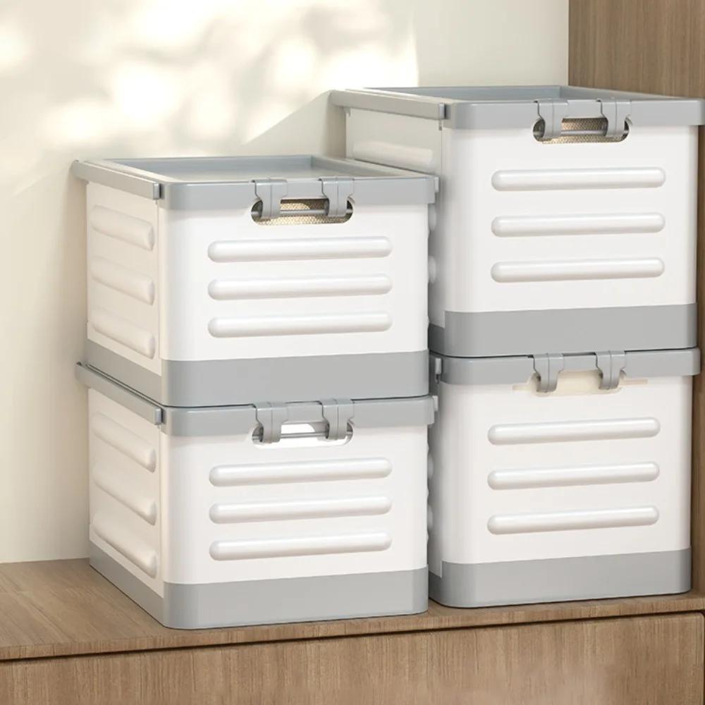 Storage Box Foldable with Sealed Lid And Wheels Transparent Stackable Household Living Room Waterproof Book Case Toy Organizer