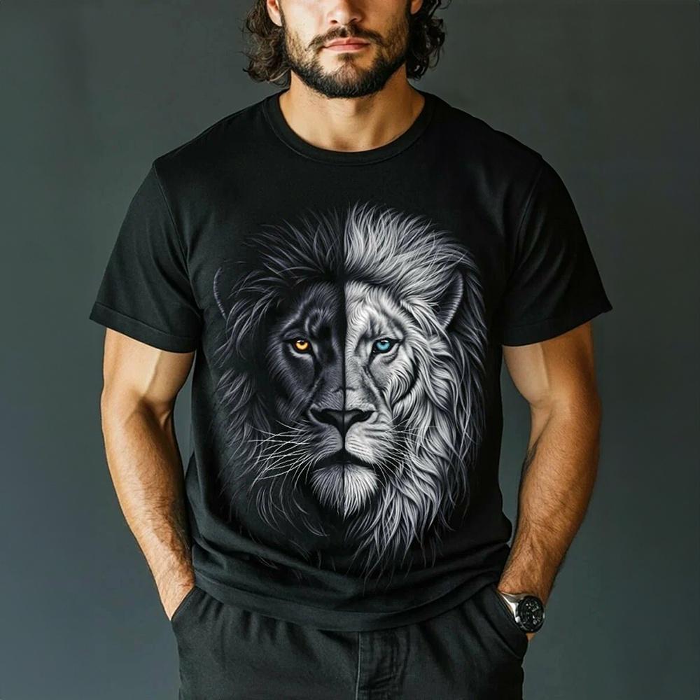 Vintage T-shirt For Men  Animal Russian Tiger Lion Print T Shirts Short Sleeve Tee Casual Streetwear Oversized Men Clothing Tops