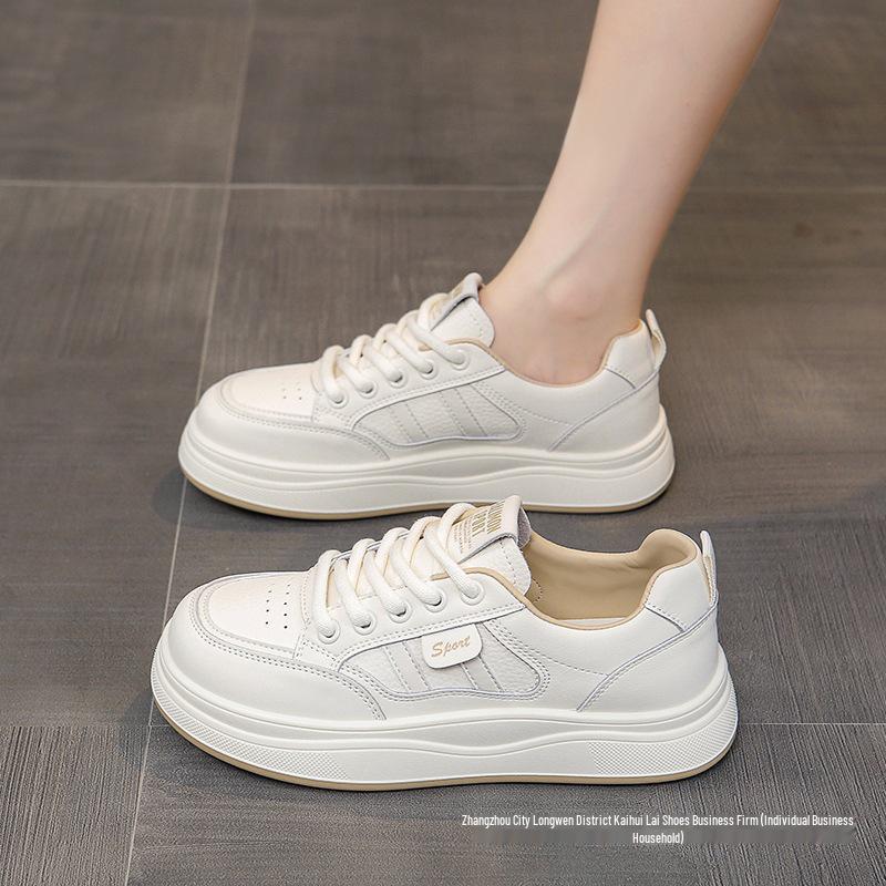 Damskie uniwersalne płaskie białe skórzane sneakersy na jesień 2025 - Casualowy styl sportowy