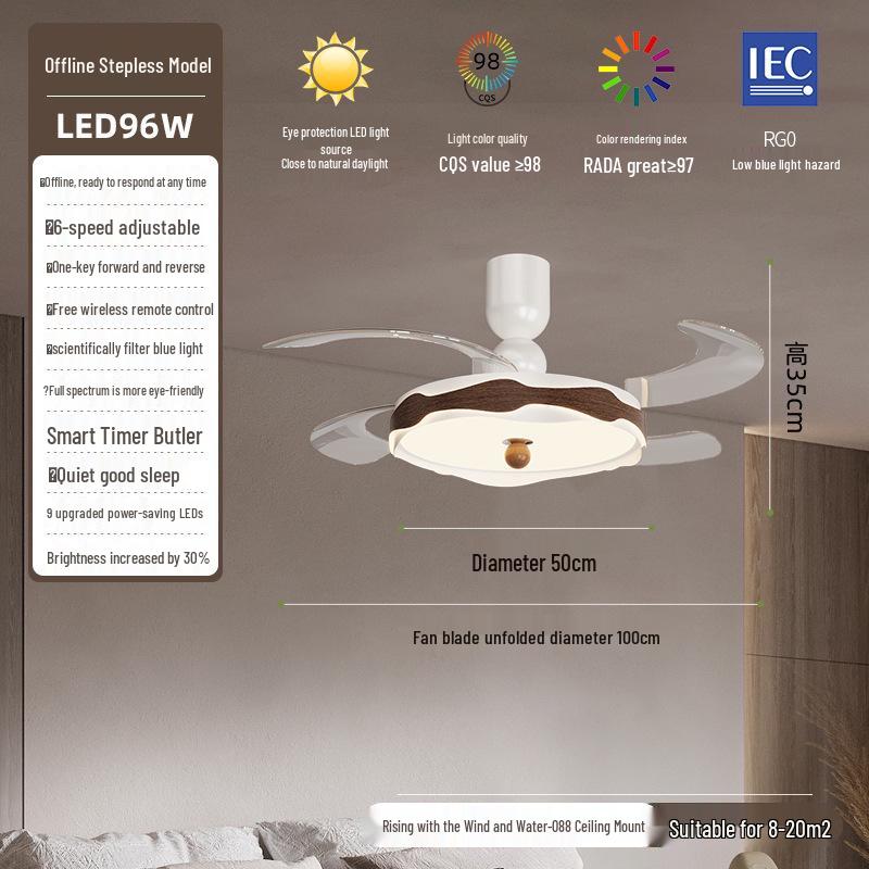 Minimalist Chinese-Style Silent Ceiling Fan with Light & Full Spectrum Eye Protection for Bedrooms & Restaurants