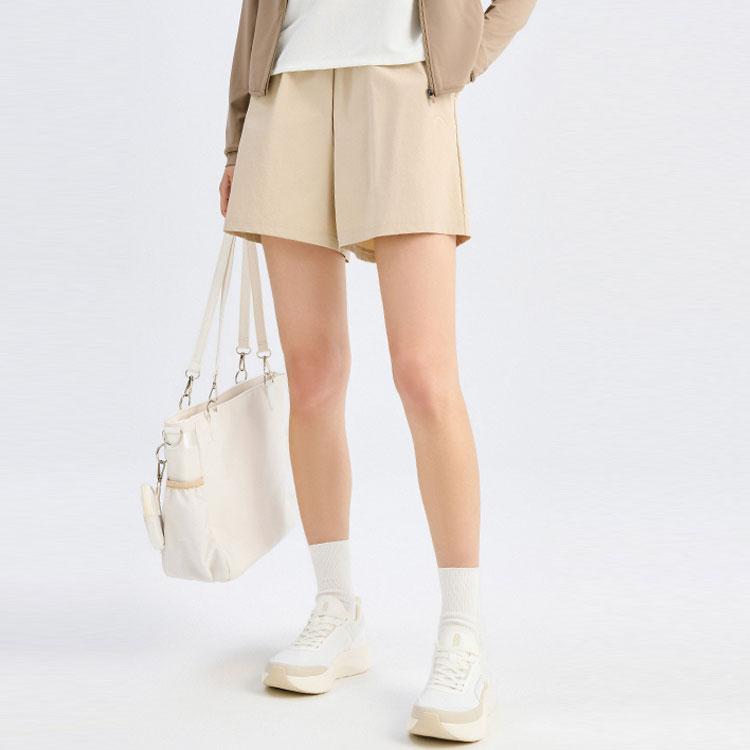 Anta Training Series Solid Color Mid Waist Breathable Three Quarter Casual Shorts Women shorts Nude-Khaki 162427514-3
