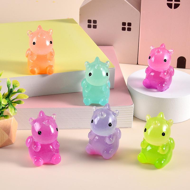 6Pcs Multicolors Luminous Unicorn Animal Miniatures Resin Ornaments Fairy Garden Decoration Micro Landscape
