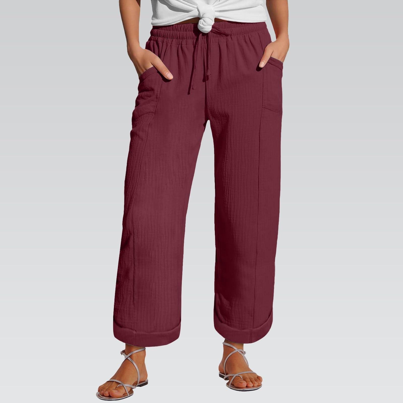 

Женские брюки Модные повседневные брюки Однотонные брюки на кулиске с высокой талией и карманами XL винный