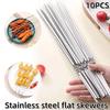 10Pcs Stainless Steel Skewers Flat Barbecue Sticks Reusable Kebab Skewers Meat Grill Tools 28/33cm BBQ Accessories