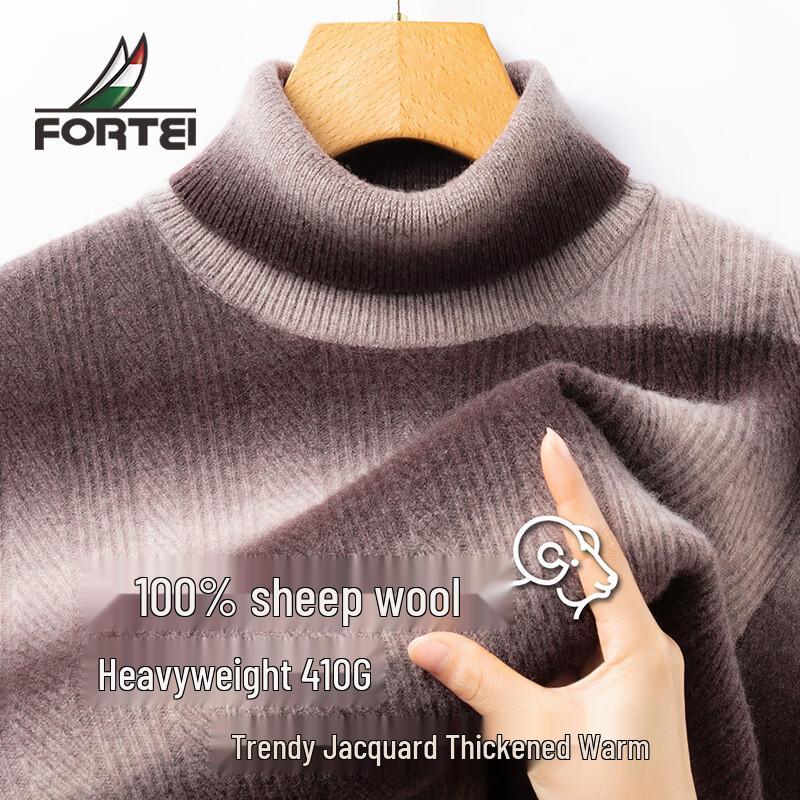 Men s Heavyweight 100% Merino Wool Gradient Jacquard High-Neck Sweater 50