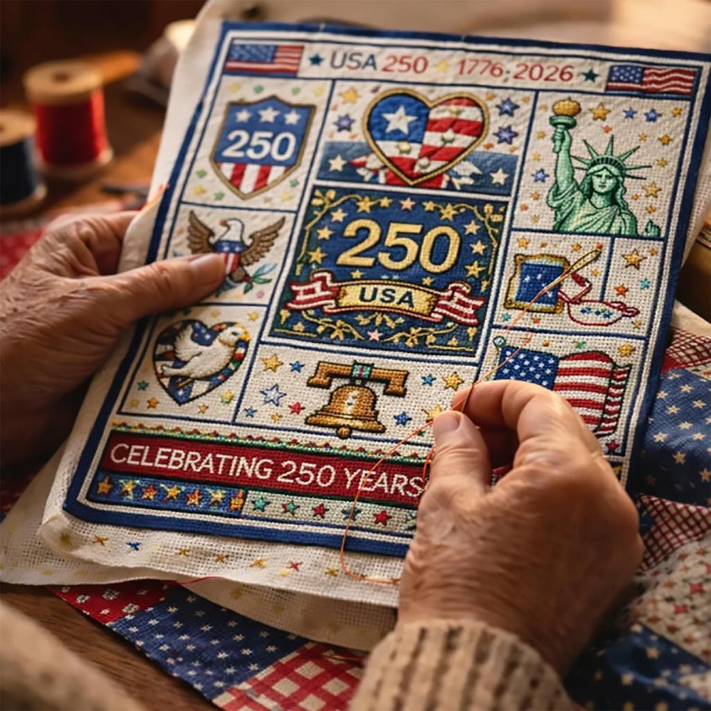 USA 250. Jubiläum Kreuzstich-Set Kompletter Nadel- und Faden-Satz Jubiläums-Faden-Kunst Handarbeit Wanddekoration & Bastelgeschenk