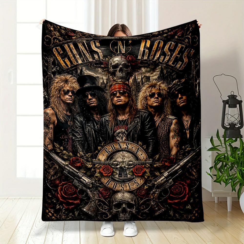 "Guns N' Roses Band Skull Art Printed Flannel Blanket for Bedroom, Living Room, Sofa, and Nap"