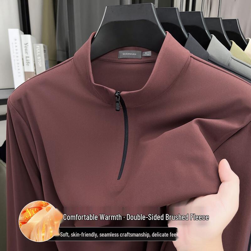 SHANSHAN Men s Velvety Warm Half-Zip Seamless T-Shirt XL