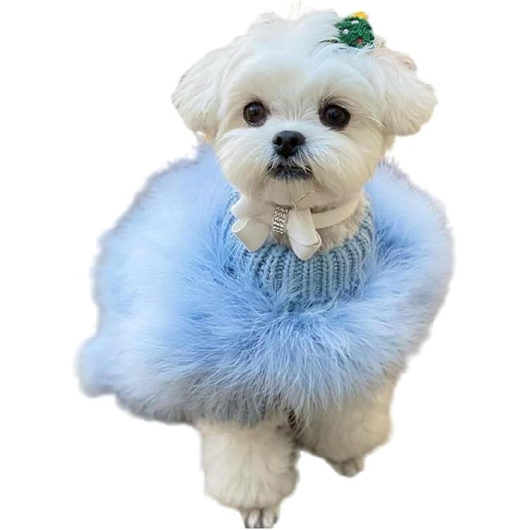 

OUSHOP Small Dog Pullover Sweater Cute Furry Coat Cold Weather Knitted Feather Turtleneck Knitwear Warm Clothes,Pink,S S синій