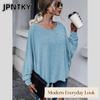 JPNTKY Women's Fashion Casual Solid Color Print Long Sleeve O-Neck Blouses & Shirts