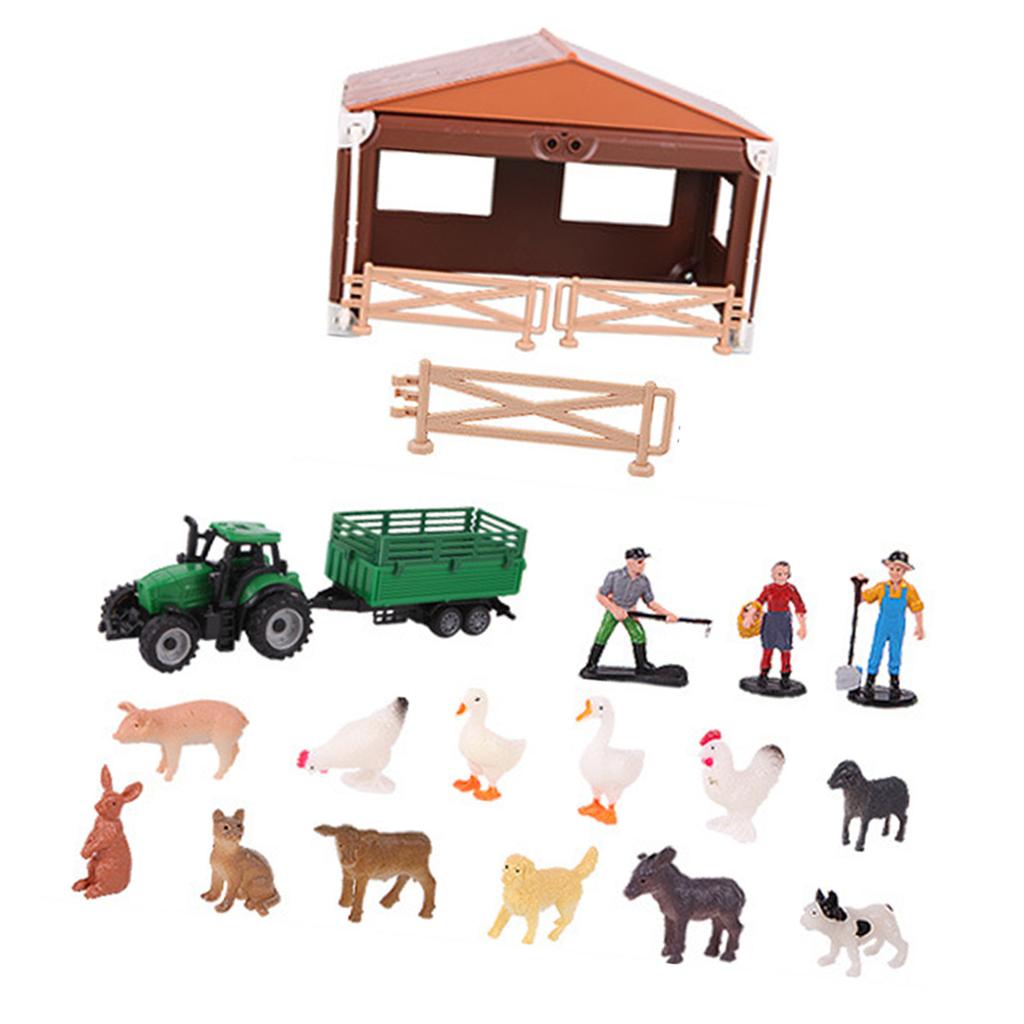 21 Piece Farmhouse Playset Interactive Miniature Farm Animals And Farmers Educational Toy For Kids Imaginative Play