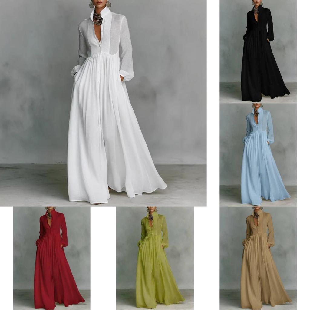 Polyester Long Sleeve Dress With Pleated Aline Silhouette For Elegant Winter Fashion
