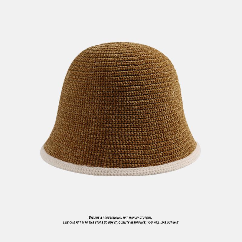 Warm Hat for Women Japanese Style Simple Solid Color Knitted Fisherman Hat Showing Face Small Chenille Casual Ear Protection Basin Hat