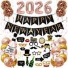 2026 New Year'S Theme Party Decoration New Year'S Day Flag New Year'S Eve Photo Props Paper Flower Balloon Set