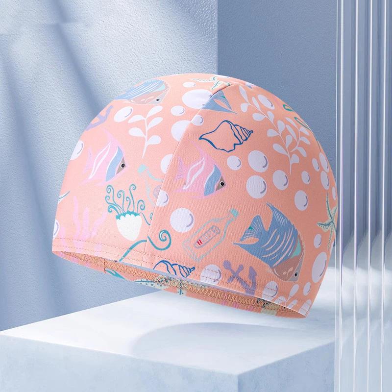Children Cute Print Swim Cap Soft Breathable Fabric Swimming Hat For Kids Boys Girls Summer Beach Pool Water Park
