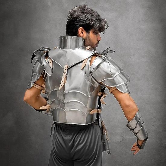 Medieval Half Body Armor Suit 18 Gauge Steel Knight Costume LARP Cosplay Chest Plate Pauldrons Renaissance Festival Warrior Gear