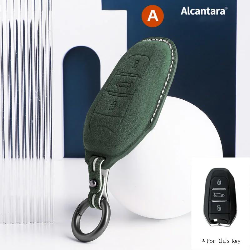 Interior Mouldings Alcantara Car Key Case Cover Shell Remote Buttons For Peugeot 408 508 3008 5008 2008 Suede Keychain Protector
