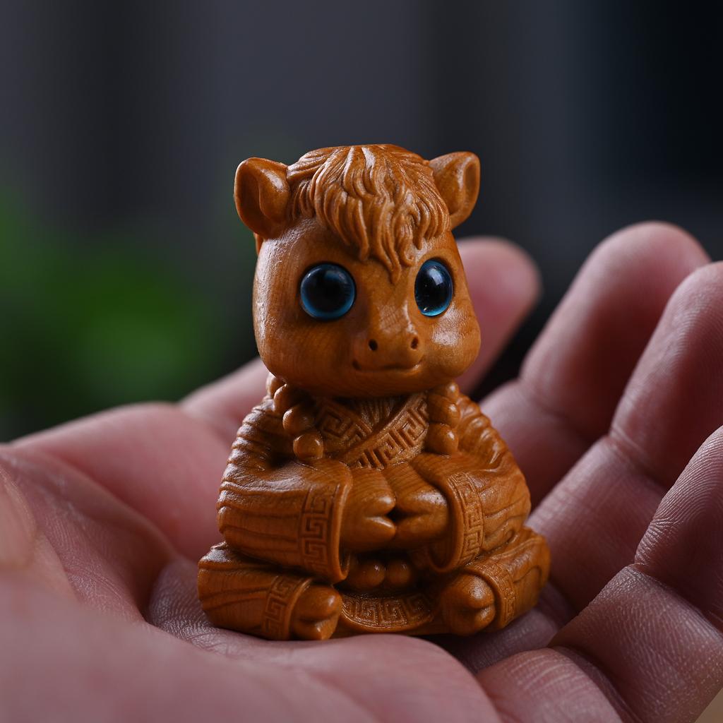 Cliff Cypress Carving New Seated Zen Style Cartoon Zodiac Snake Horse Monkey Dragon Statue Cute Creative Home Desktop Ornament