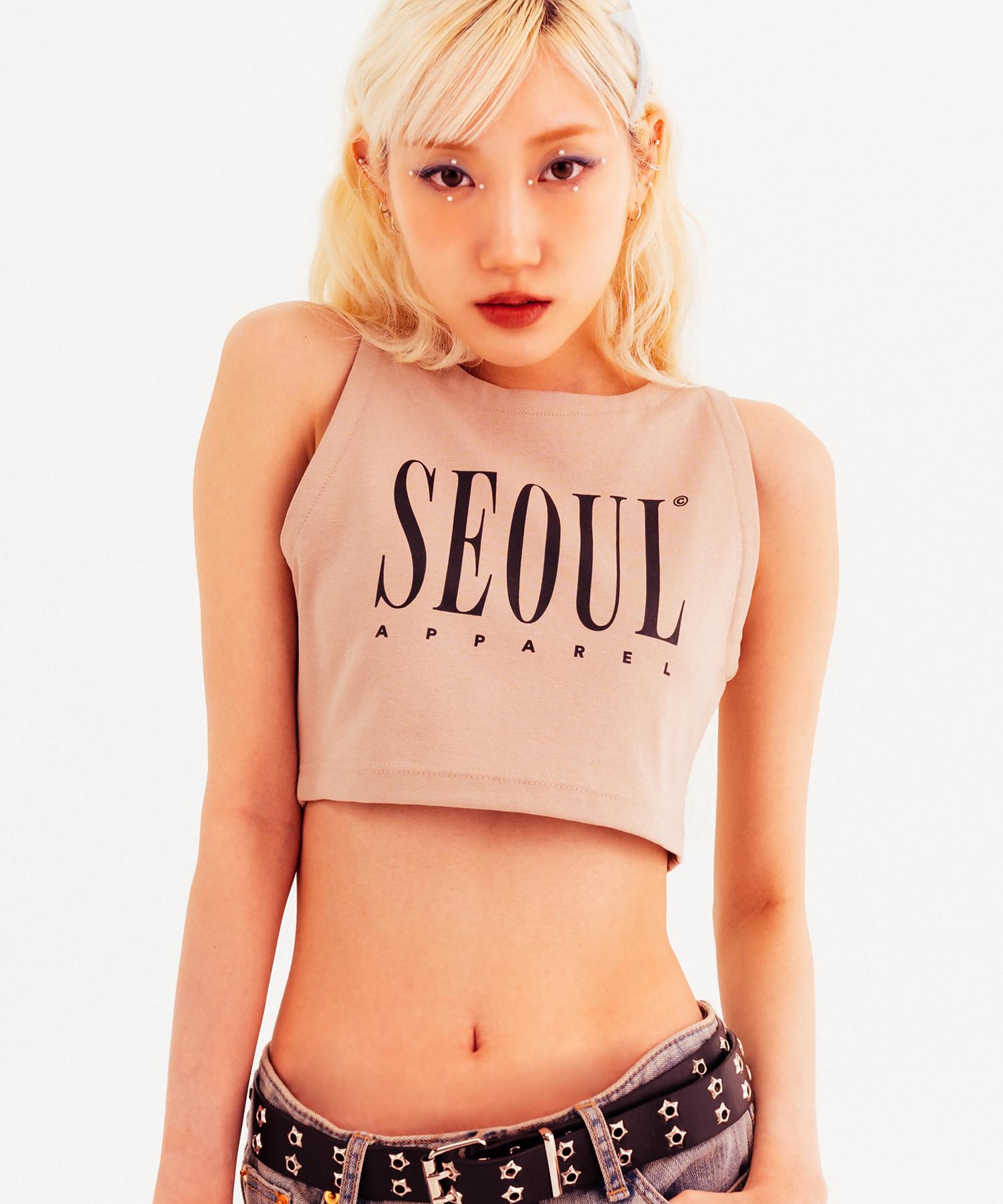 Seoul Apparel Crop Sleeveless Tank Top (Beige) Beige/Free