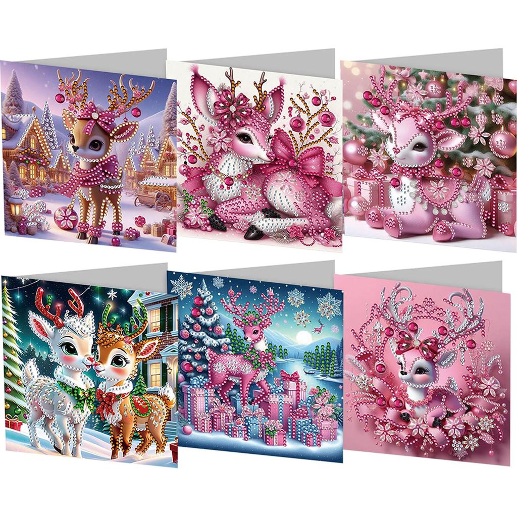 6Pcs Snowman Diamond Handmade Card Rhinestone Painting Card Kit Diamond Painting Greeting Card for Adults Holiday Friends Family