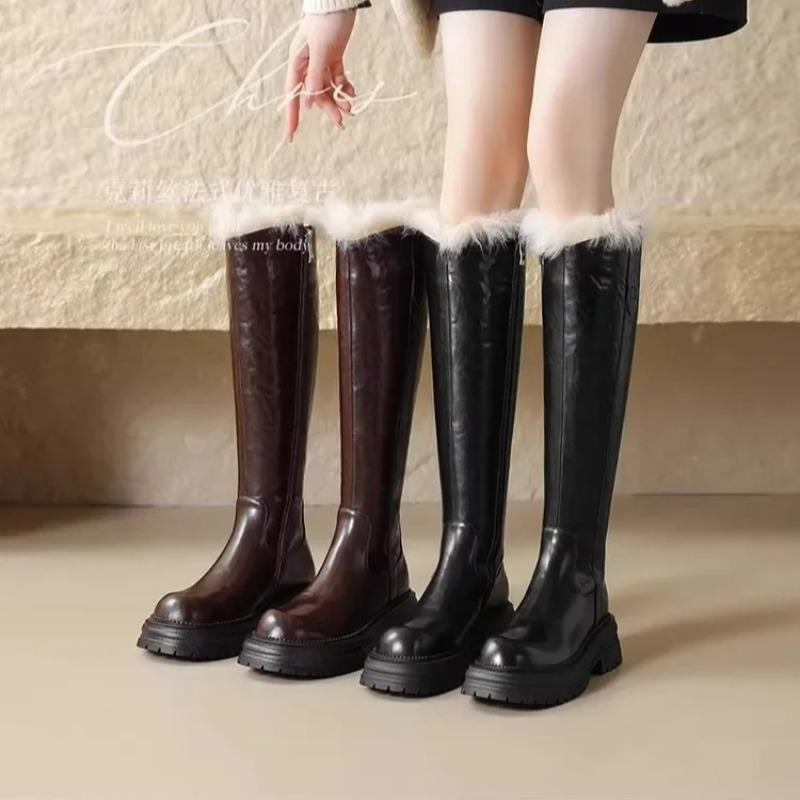 Winter Women's Warm Plush Long Boots High Quality PU Leather Cold Proof Cotton Boots Waterproof Women's Knight Boots Botas Mujer