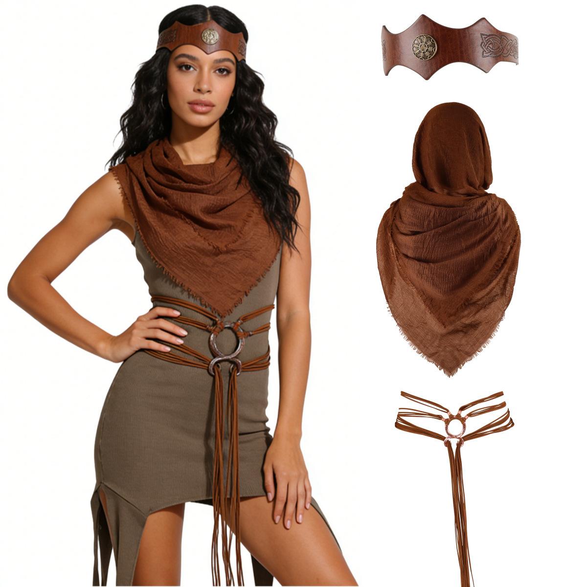 Medieval Vintage Hooded Cloak Scarf Gothic Rogue Wizard Shawl LARP Cosplay Renaissance Faire Halloween Costume Wrap Knitting