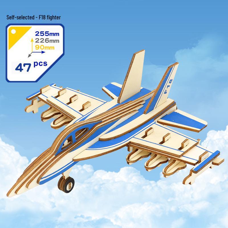 3D Wooden Airplane Model Jigsaw Puzzle - Educational Building Blocks for Children