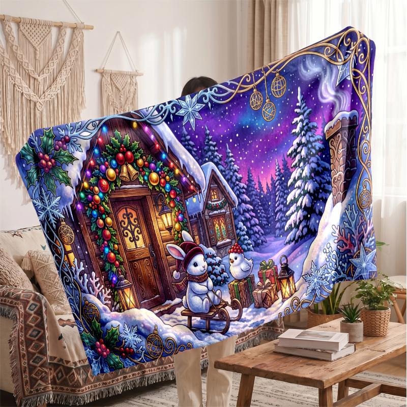 Christmas Flannel Throw Blanket Soft Warm Cozy For Sofa Bed Indoor Home Use Great Holiday Gift