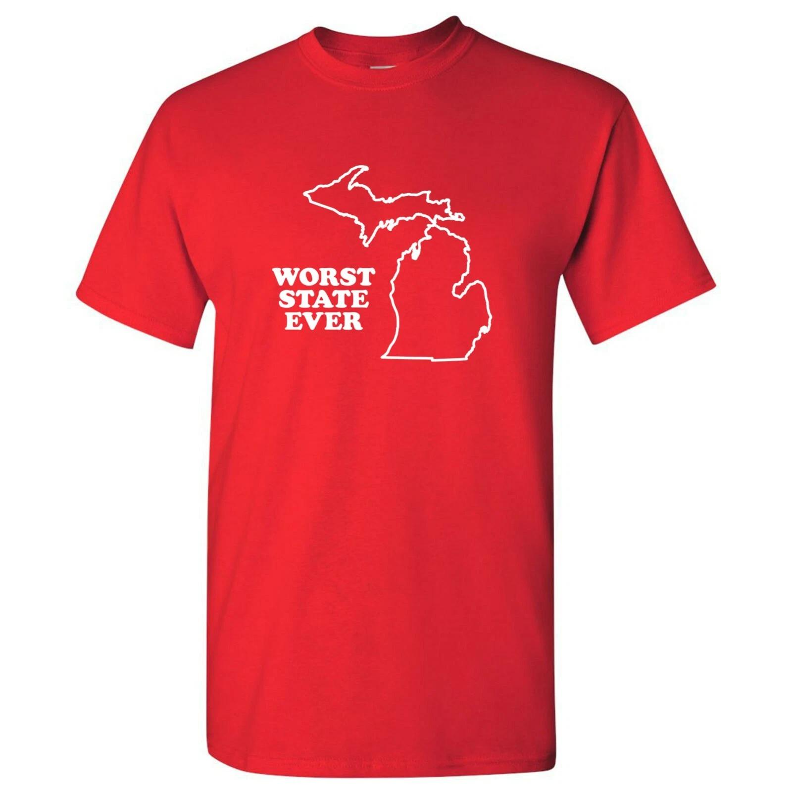 Michigan Worst State Ever Basic Cotton T-Shirt - Red XL