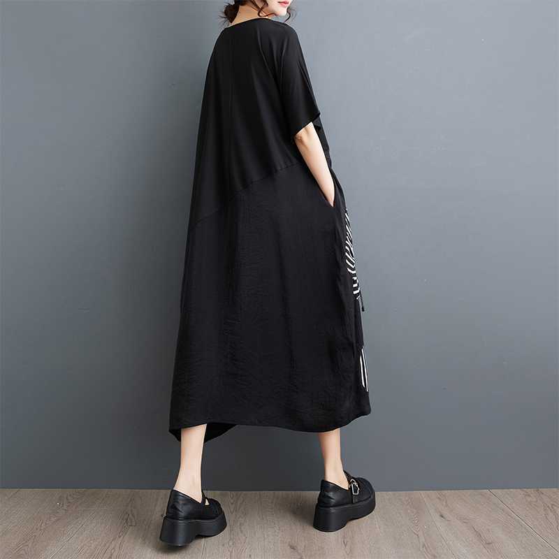Loose Western Style Patchwork Mid Length Artistic Retro Dress