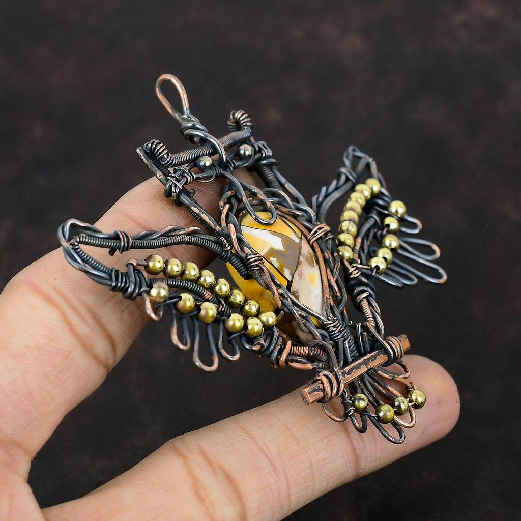 Brecciated Mookaite Pendant Copper Wire Wrapped Pendant Owl Pendant Gemstone Jewelry Handmade Pendant Beautiful Copper Jewelry Wedding Gift